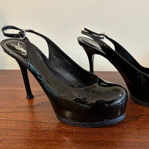 Black, platform, YSL, patent leather, women's shoes